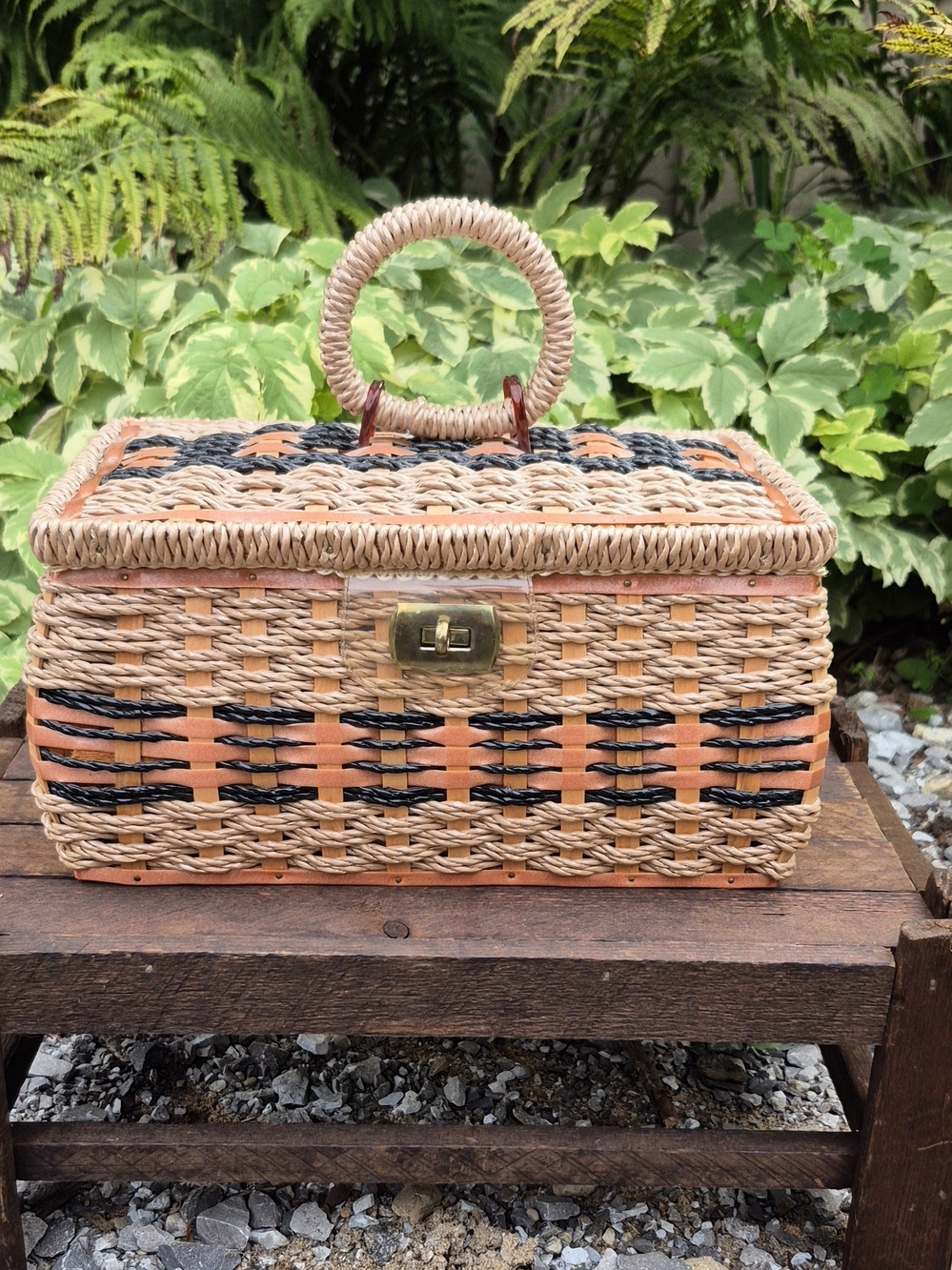 Vintage 1970s Eaton's Wicker Sewing Basket Made in Japan MCM Retro Craft Box